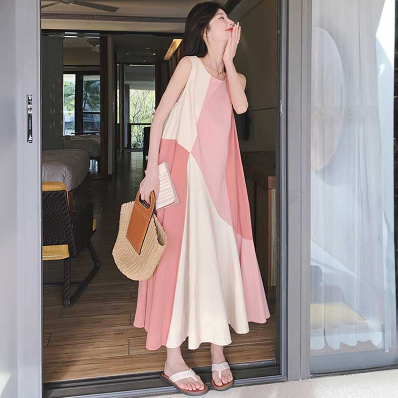 パッチワーク風ノースリーブワンピース