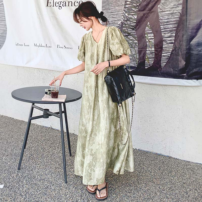 バルーン袖マキシワンピース