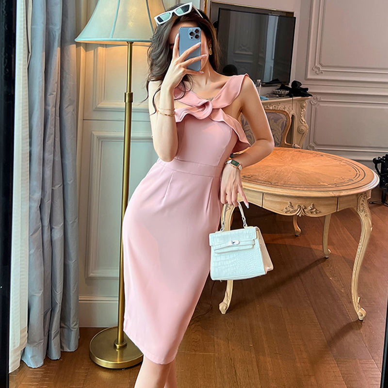 ショルダーフリルタイトワンピース