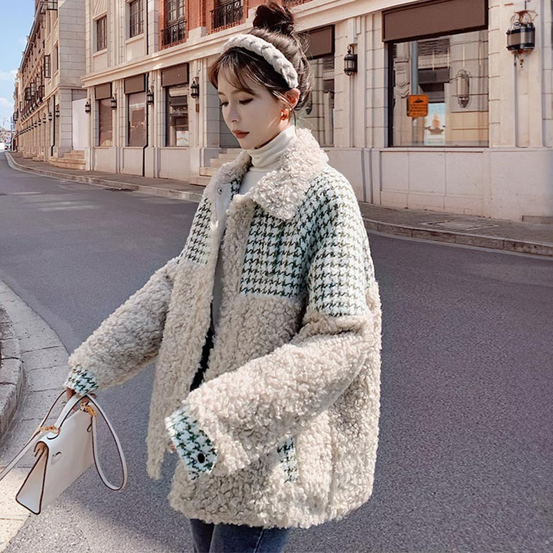 千鳥柄切り替えボアコート