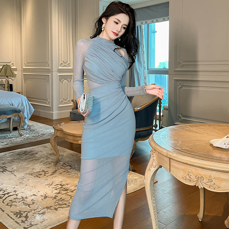 フロントカットアウトラメシアーペンシルワンピース