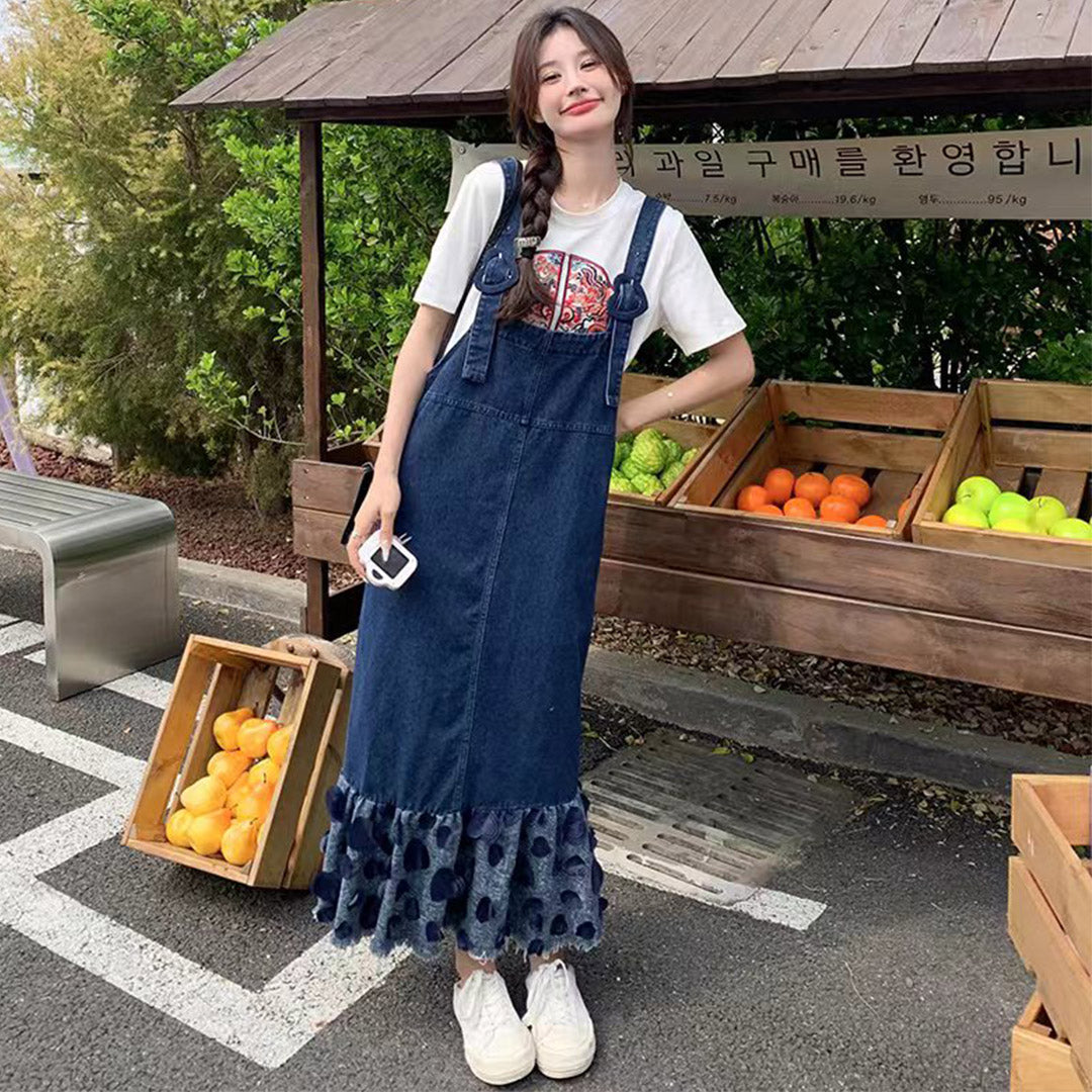 裾フレアデニムサロペットワンピース(2colors)