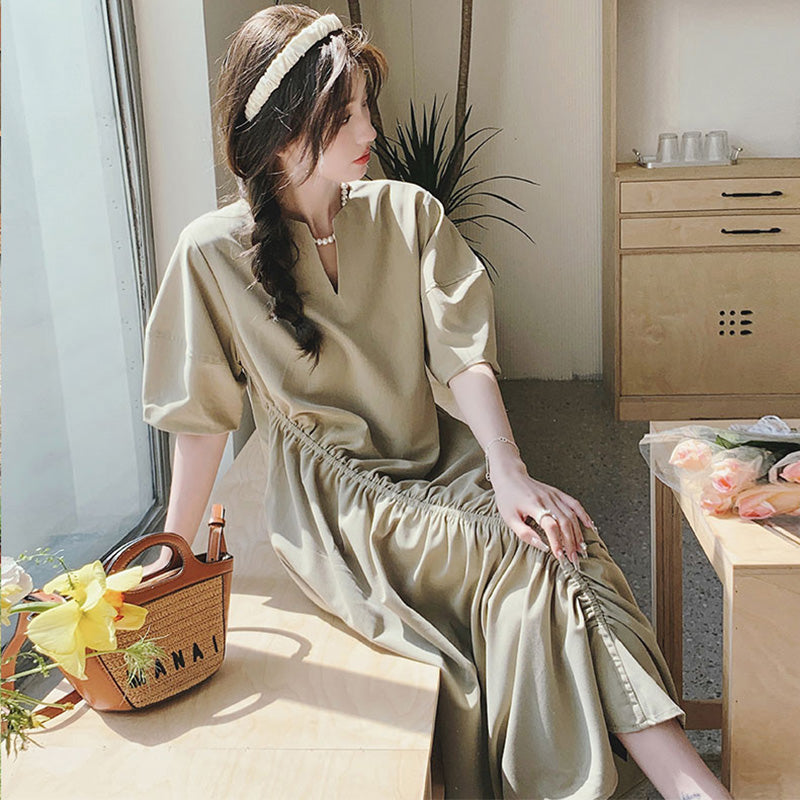 サイドギャザーナチュラルワンピース