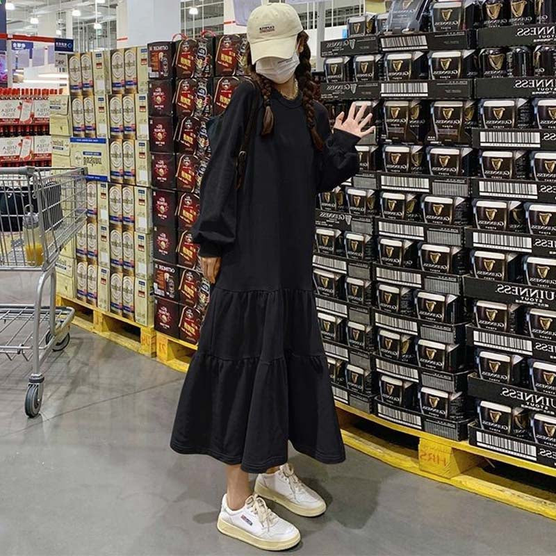 【即納】裾フリルスウェットワンピース(イエロー/M)