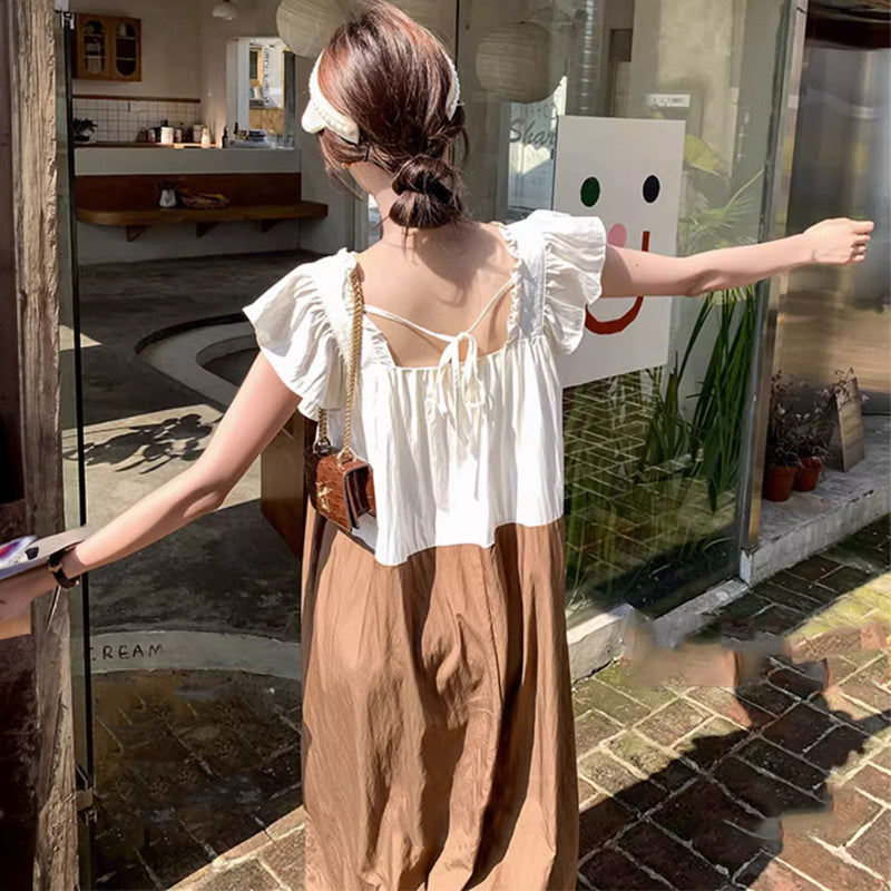 ラッフルスクエアネックバイカラーマキシワンピース