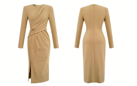 【即納】アシメドレープサイドスリットペンシルワンピース