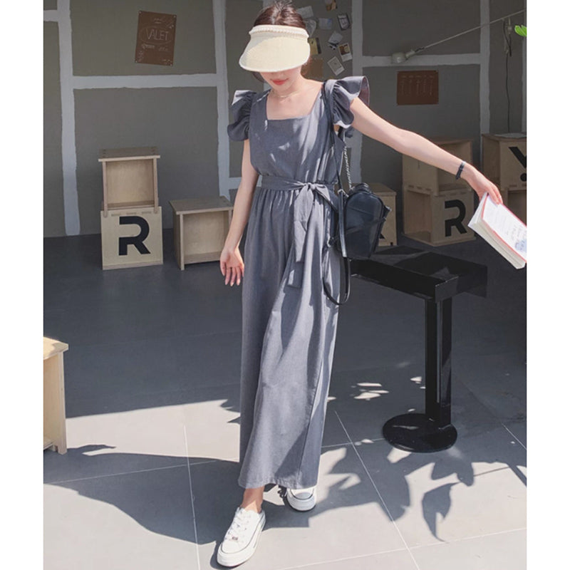 スクエアネックワイドパンツオールインワン