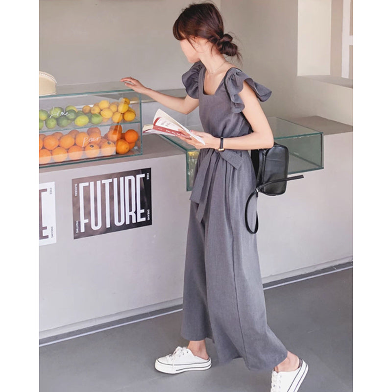 スクエアネックワイドパンツオールインワン