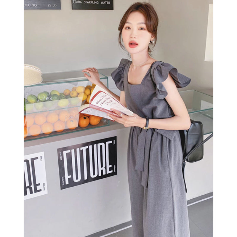 スクエアネックワイドパンツオールインワン