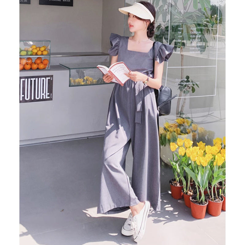 スクエアネックワイドパンツオールインワン