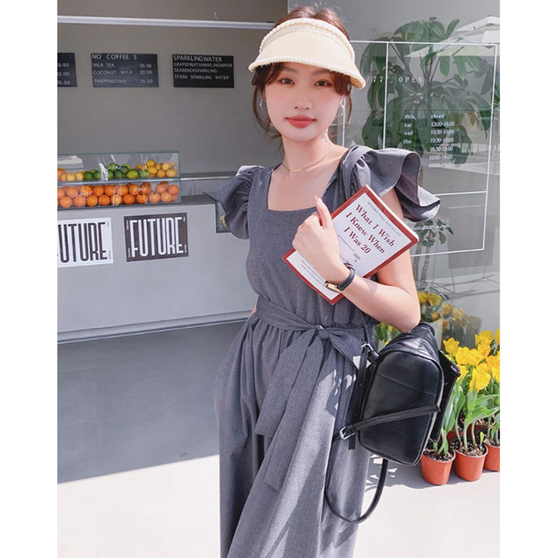 スクエアネックワイドパンツオールインワン