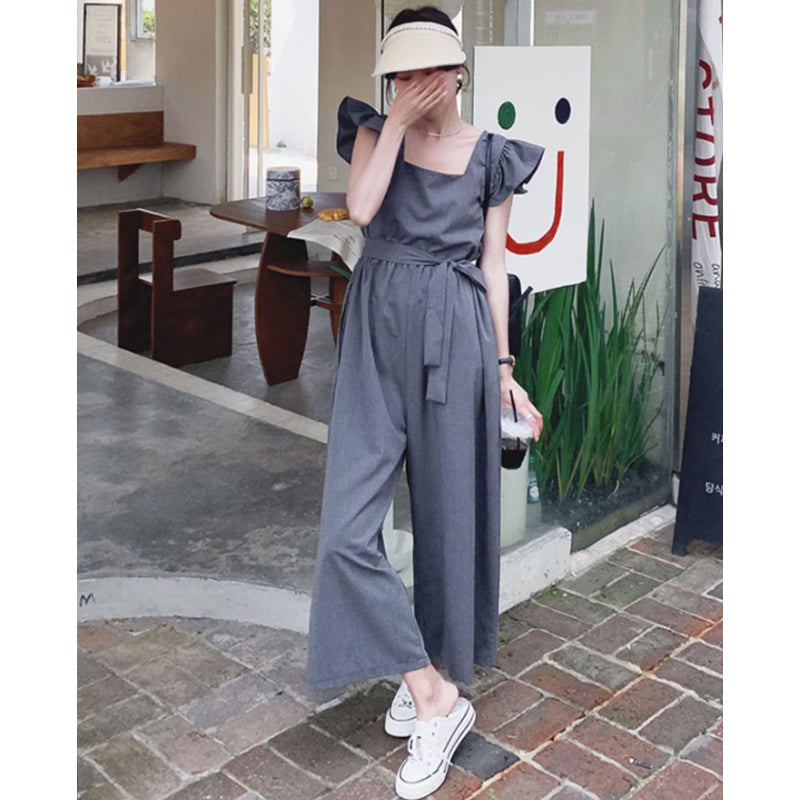 スクエアネックワイドパンツオールインワン