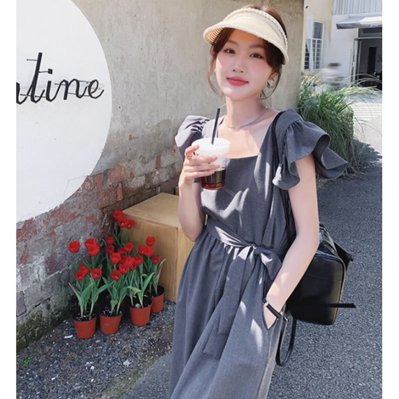 スクエアネックワイドパンツオールインワン