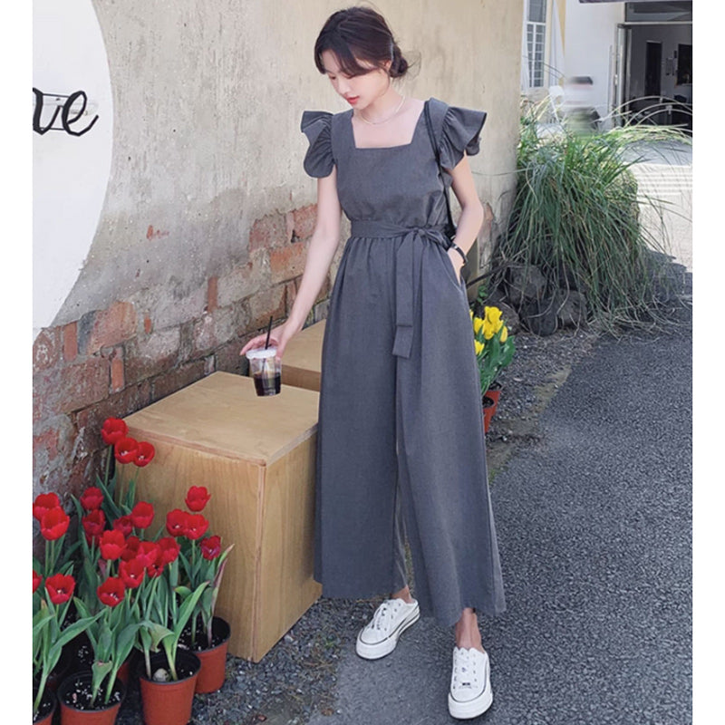 スクエアネックワイドパンツオールインワン