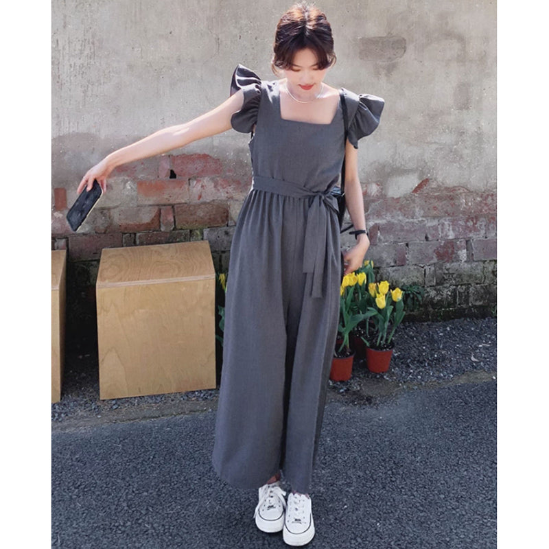 スクエアネックワイドパンツオールインワン