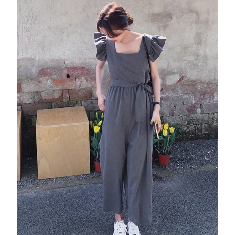 スクエアネックワイドパンツオールインワン