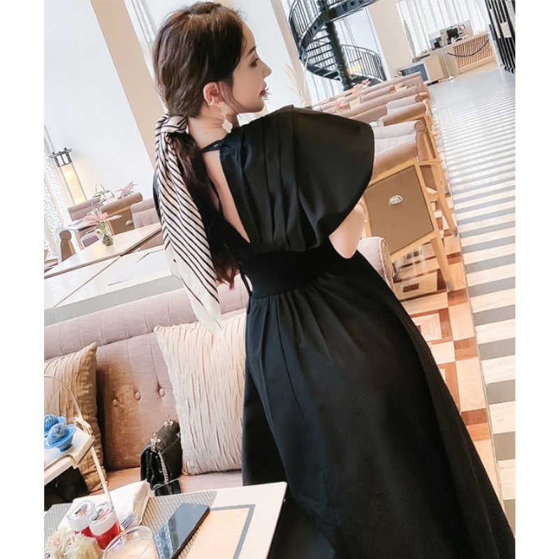 フレアスリーブフロントプリーツマキシワンピース(2colors)