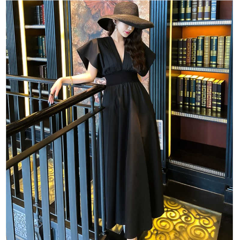 フレアスリーブフロントプリーツマキシワンピース(2colors)