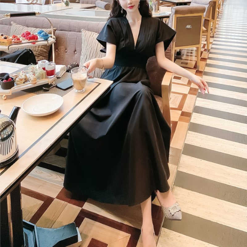 フレアスリーブフロントプリーツマキシワンピース(2colors)