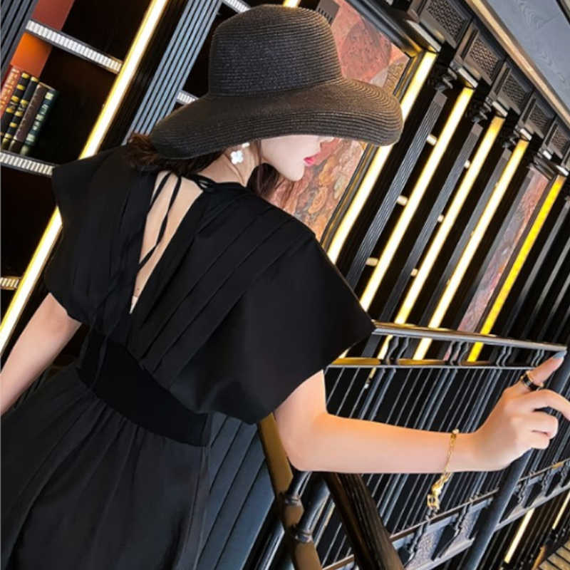 フレアスリーブフロントプリーツマキシワンピース(2colors)