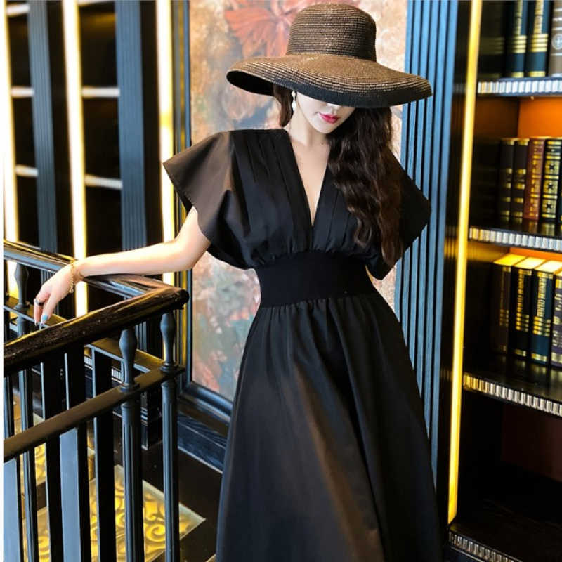 フレアスリーブフロントプリーツマキシワンピース(2colors)