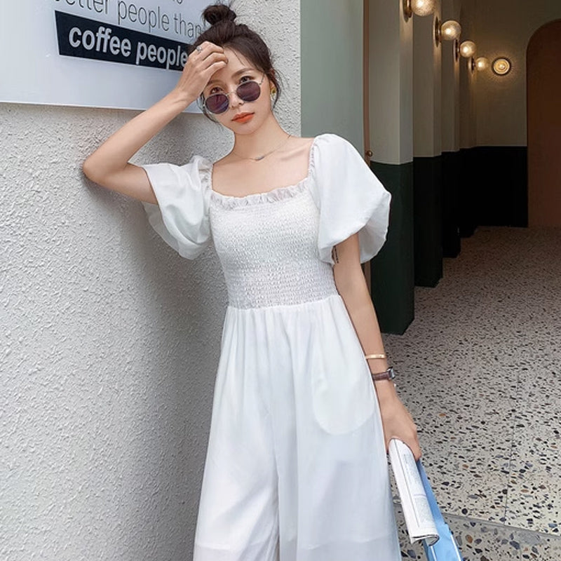 スクエアネックワイドロンパース(4colors)