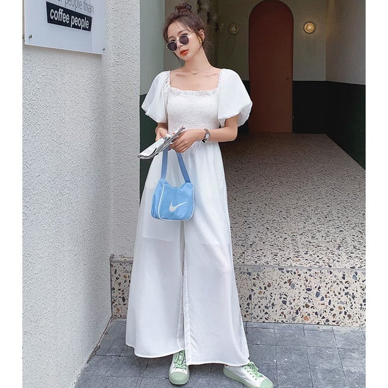 スクエアネックワイドロンパース(4colors)