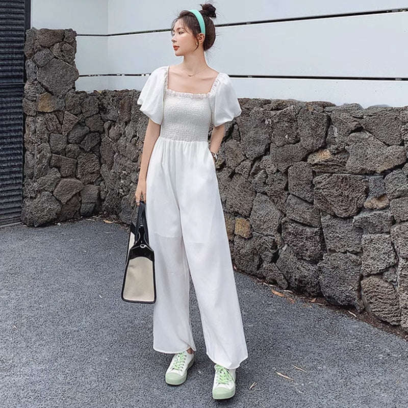 スクエアネックワイドロンパース(4colors)