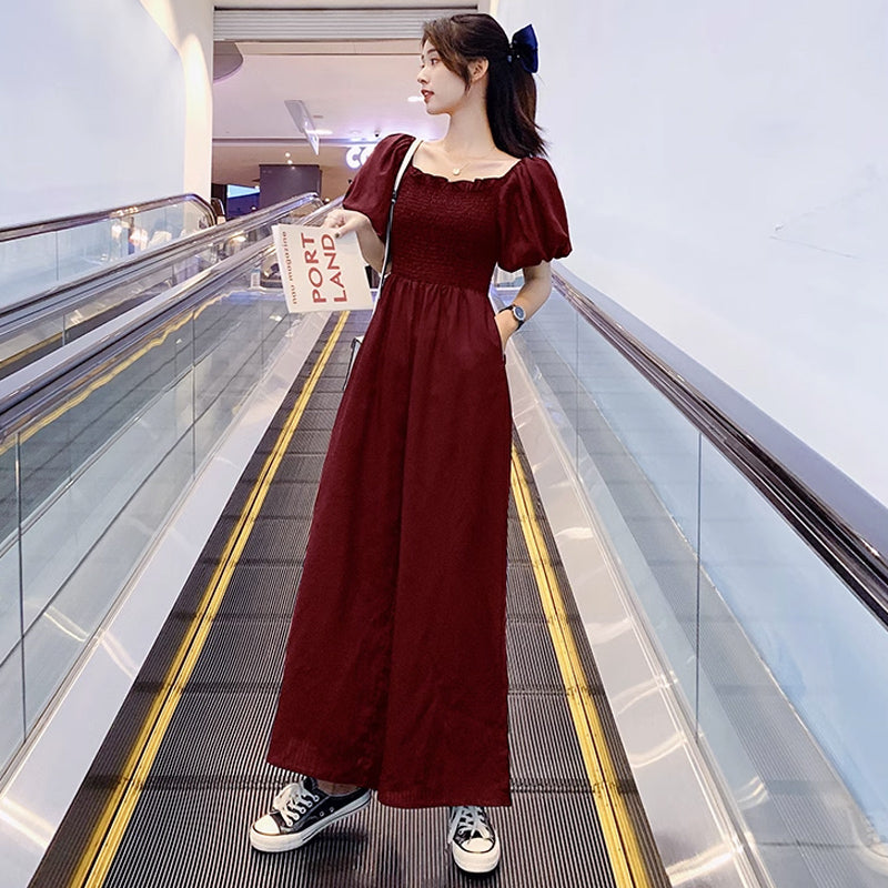 スクエアネックワイドロンパース(4colors)