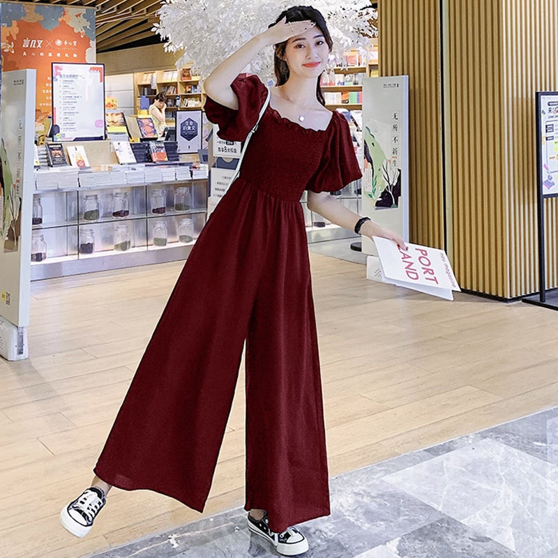 スクエアネックワイドロンパース(4colors)