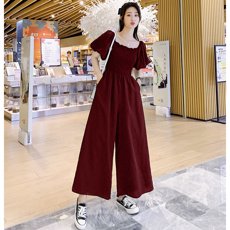 スクエアネックワイドロンパース(4colors)