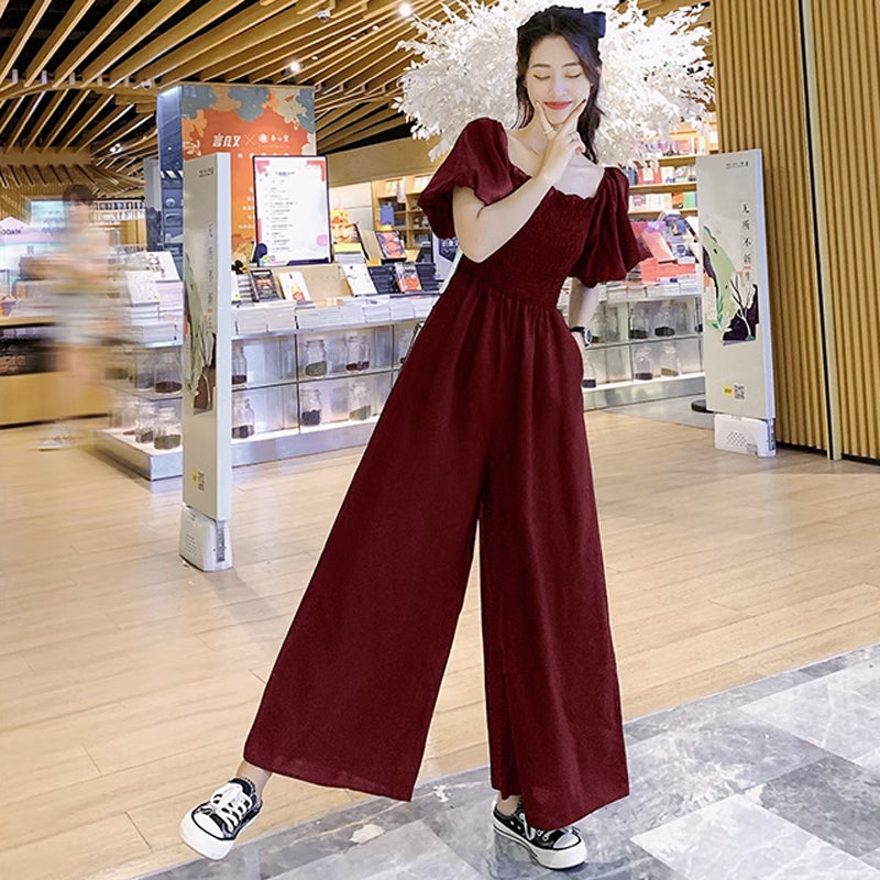 スクエアネックワイドロンパース(4colors)