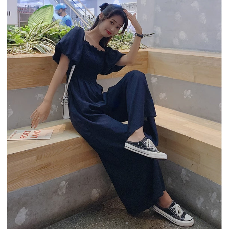 スクエアネックワイドロンパース(4colors)