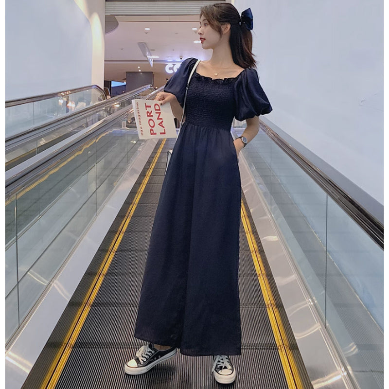 スクエアネックワイドロンパース(4colors)