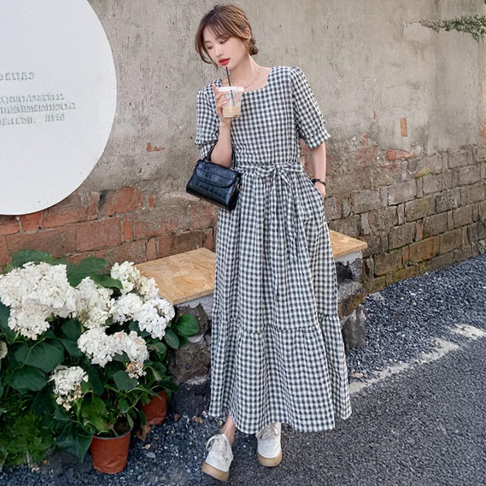 ギンガムチェックフレアワンピース