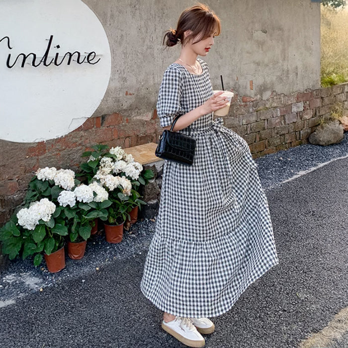 ギンガムチェックフレアワンピース