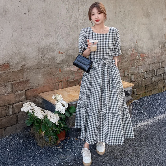 ギンガムチェックフレアワンピース