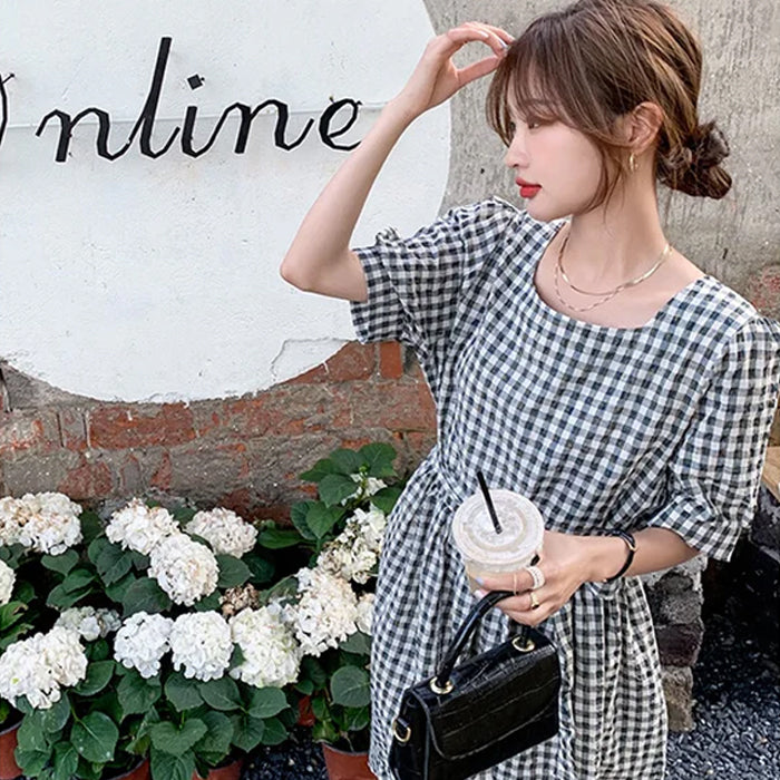 ギンガムチェックフレアワンピース