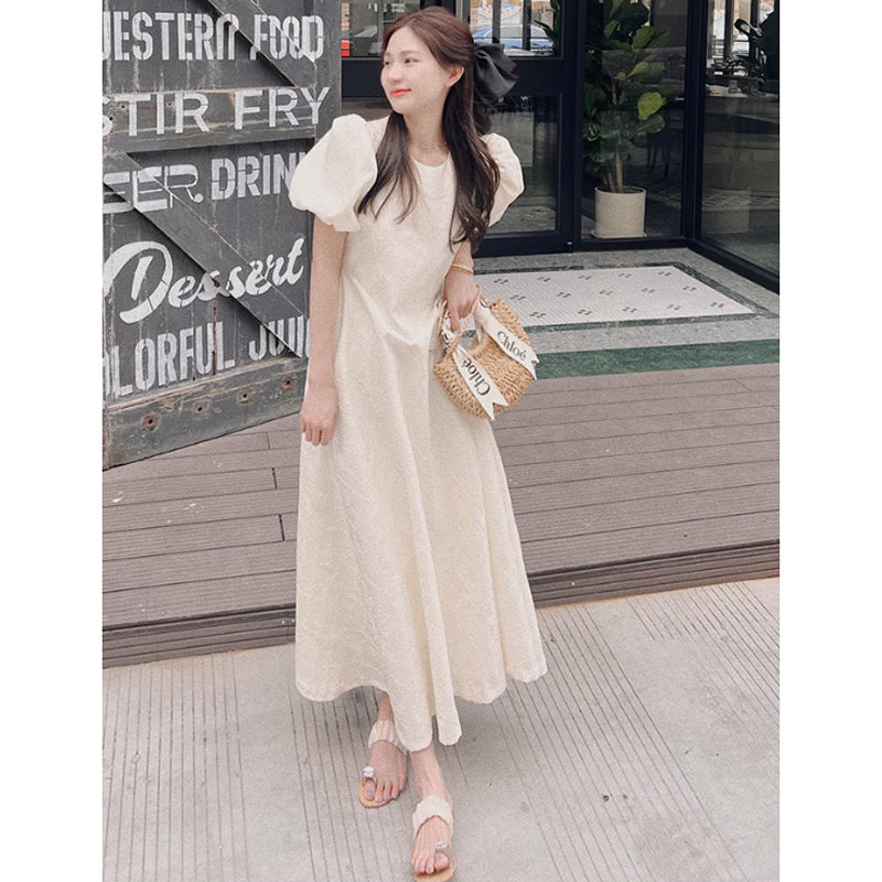 パフスリーブAラインワンピース