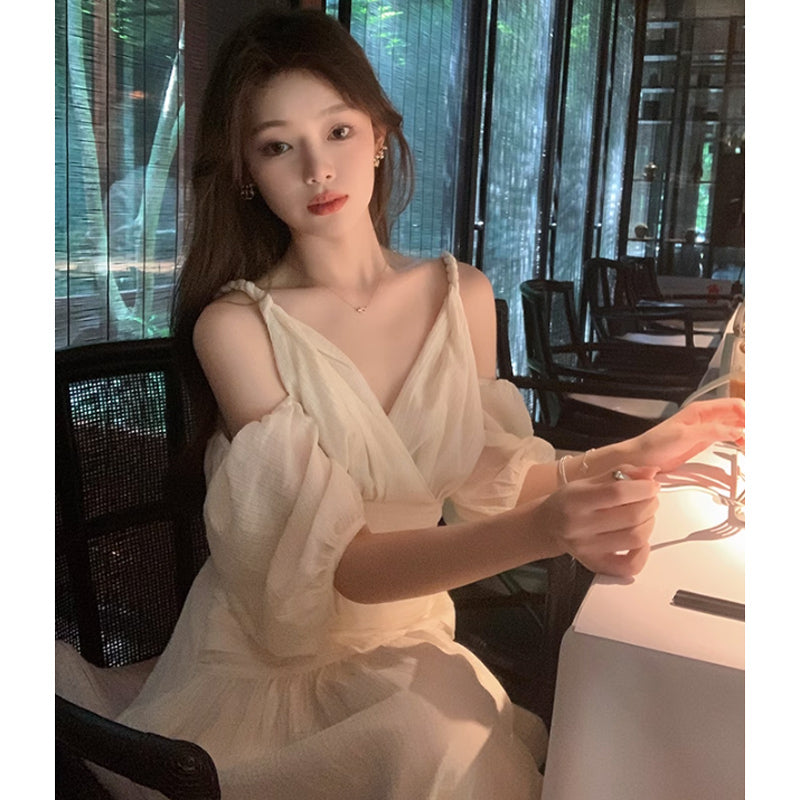 オープンショルダーボリューム袖ワンピース(2colors)