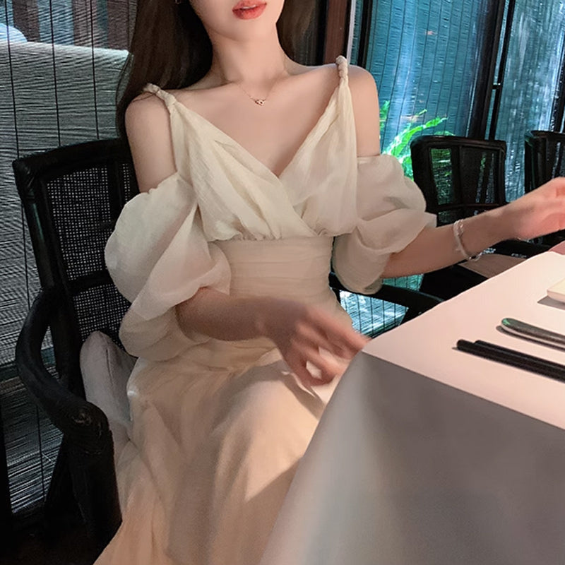 オープンショルダーボリューム袖ワンピース(2colors)