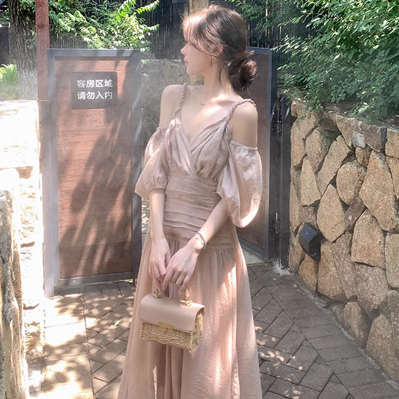 オープンショルダーボリューム袖ワンピース(2colors)