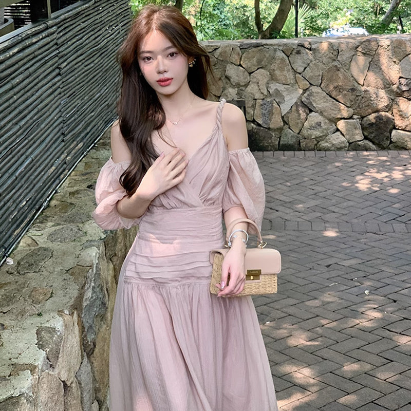 オープンショルダーボリューム袖ワンピース(2colors)