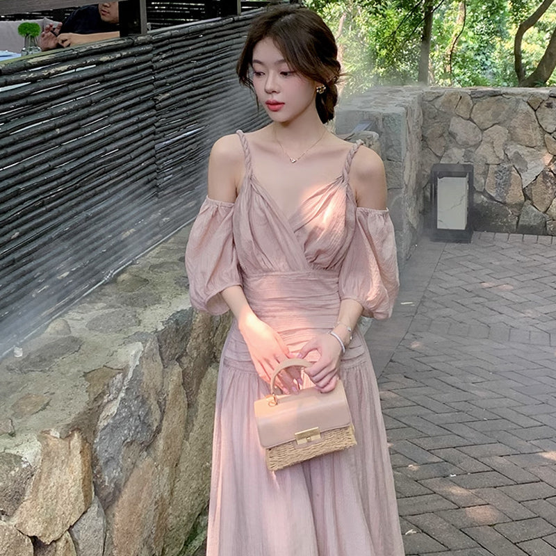 オープンショルダーボリューム袖ワンピース(2colors)