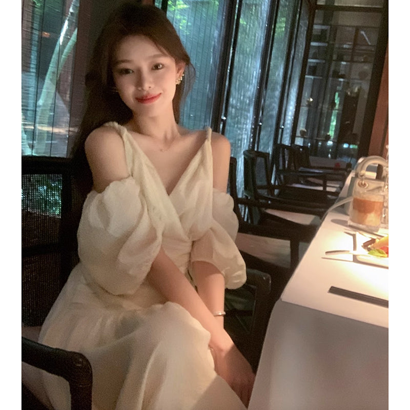 オープンショルダーボリューム袖ワンピース(2colors)