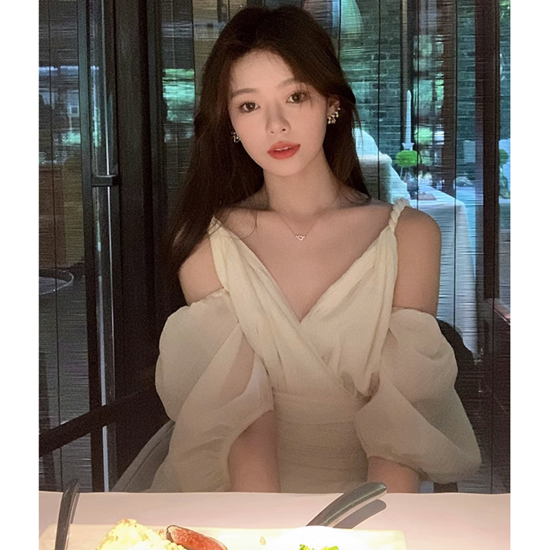 オープンショルダーボリューム袖ワンピース(2colors)