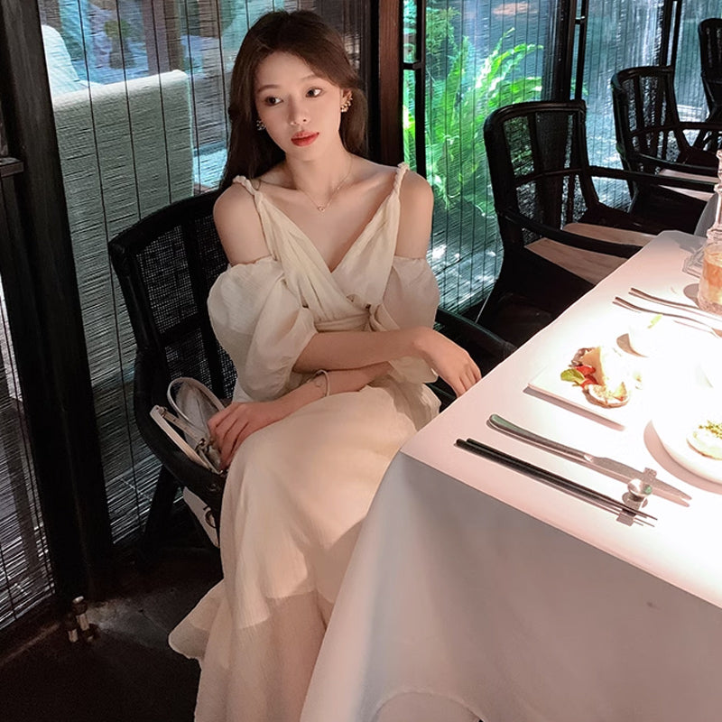 オープンショルダーボリューム袖ワンピース(2colors)