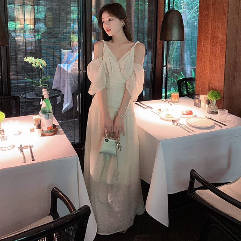 オープンショルダーボリューム袖ワンピース(2colors)