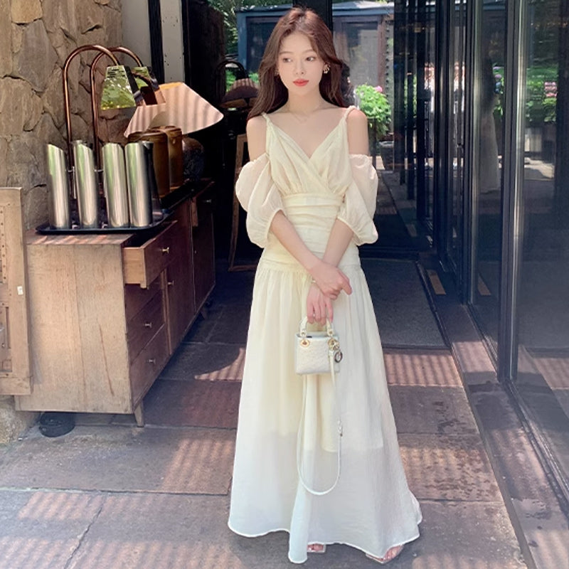 オープンショルダーボリューム袖ワンピース(2colors)