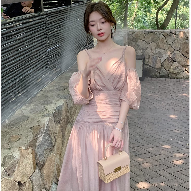 オープンショルダーボリューム袖ワンピース(2colors)